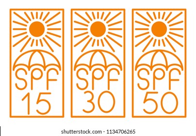 UV, sun protection, SPF 50 vector icons on white