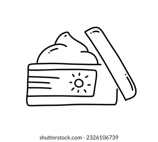UV Sun screen. Doodle illustration. Spf Cream for face and body treatment.  morning routine for skin. Skin cancer protection. 