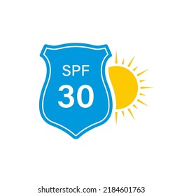 UV Sun Shield Protege el icono de la piel. Pantalla solar cosmética SPF 30 para el Pictograma de protección solar de verano. Bloquear el icono de radiaciones ultravioletas. Ilustración de vectores aislados.