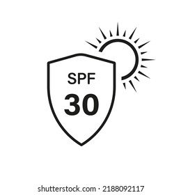 UV Sun Sunscreen Shield Protect Skin Line Icon. SPF 30 Resistant Block Ultraviolet Rays Linear Pictogram. Sunblock Protection Radiation Cream Lotion Outline Icon. Isolated Vector Illustration.