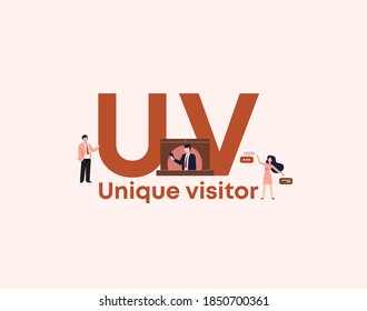 UV-einzigartiger Besucher. Werbeorganisation von Website-und Web-Management-Anwendungen diskutieren digitale Privatsphäre und Marketing-Form der Verschlüsselung Transaktion Zertifikat mit Vektorkunden.