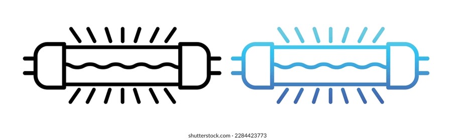 colección Icono de luz UV o UVC. lámpara ultravioleta para desinfectar, desinfectar, esterilizar y rayas. conjunto de iconos en color azul y negro. Adecuado para esterilización - Vector de material