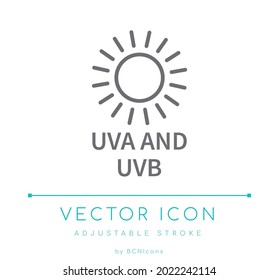 UVA and UVB Line Icon. Cosmetic Sun Protection Skin Care Vector Symbol.