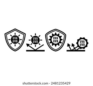 UVA UVB protection icons symbol badge sign vector design black white color illustration element set