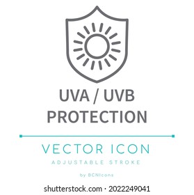 UVA - UVB Protection Line Icon. Sun Protection Cosmetics Product Vector Symbol.