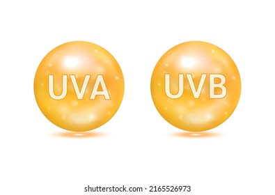 UVA UVB ultraviolet. Cosmetic products design with vitamins cream whitening for skin care. Isolated on a white background. 3D Vector illustration.