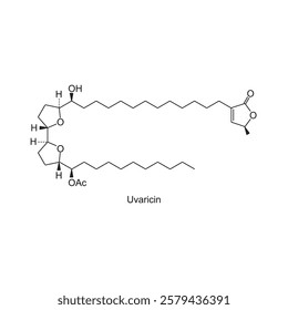 Uvaricin skeletal structure.Acetogenin compound schematic illustration. Simple diagram, chemical structure.