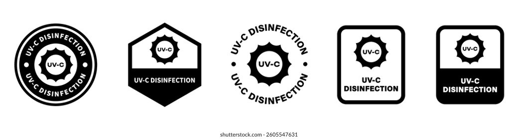 UV-C Disinfection. Vector signs with icon isolated on white.