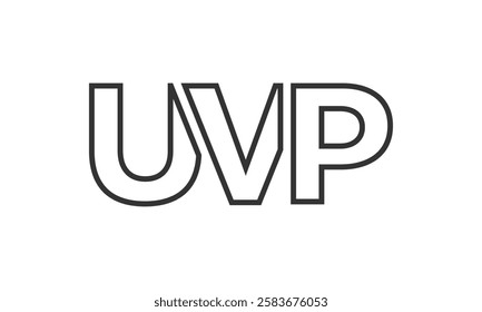 UVP logo design template with strong and modern bold text. Initial based vector logotype featuring simple and minimal typography. Trendy company identity ideal for businesses brand presence.