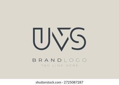 Logo-Design mit abstrakten Buchstaben von UVS. Modernes Business-Logo-Design mit abstrakter Typografie und zeitgenössischem Stil