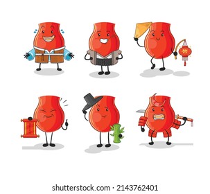 uvula asian culture set . cartoon mascot vector