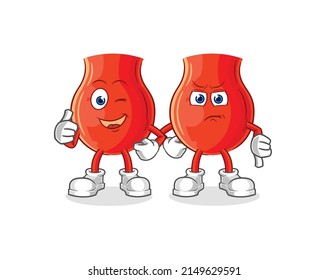 uvula Daumen hoch und Daumen runter. Cartoon-Maskottvektor
