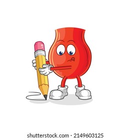 uvula write with pencil. cartoon mascot vector