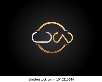 UW circle Shape Letter logo Design in silver gold color
