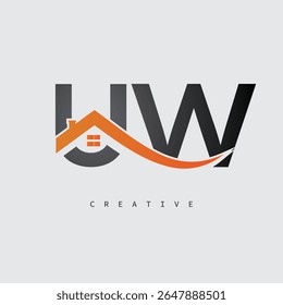 UW House Letter Logo – Creative Real Estate Monogram with Roof Shape and Home Icon for Property, Architecture and Modern Branding Identity