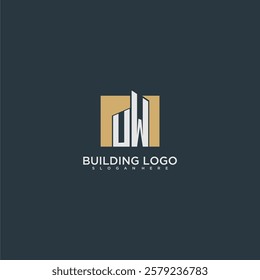 UW initial letter building logo for real estate with square design