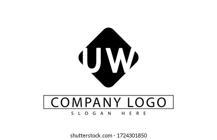 UW initial Letter Logo Design Template Vector in black rounded box