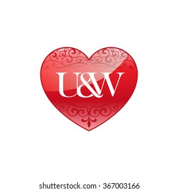 U&W initial letter logo with ornament heart shape