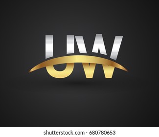 UW initial logo company name colored gold and silver swoosh design. vector logo for business and company identity.
