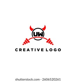 UW initial monogram for fitnes or gym logo with devil style design