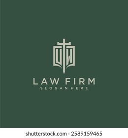 UW initial monogram for law firm with sword and shield logo image
