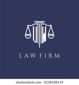 Monograma inicial de UW para logotipo da empresa de advocacia com imagem vetorial de escalas