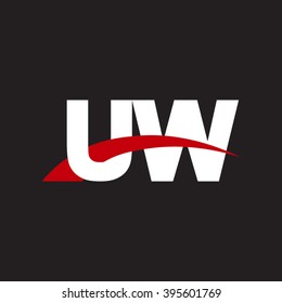 UW initial overlapping swoosh letter logo white red black background