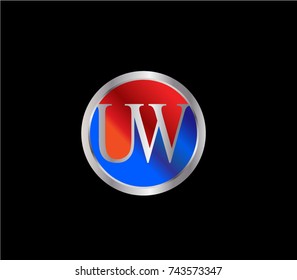 UW Letter logo Design in a circle. Blue Red and silver colored
