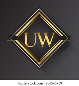 UW Letter logo in a square shape gold and silver colored geometric ornaments.