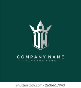UW letter monogram initial logo for shield and crown design