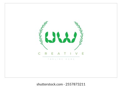 UW letters eco logo with leaf. Fresh nature and healthy leaf logo design.