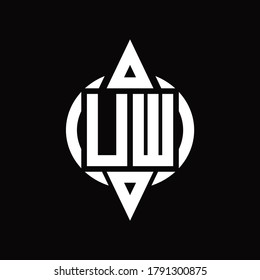 Logotipo UW con círculo redondeado combinando la plantilla de diseño de triángulo superior e inferior