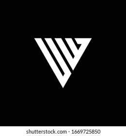 Monograma de letra de logotipo UW con plantilla de diseño de forma triangular aislada en fondo negro