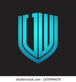 UW Logo monogram with emblem shield design isolated with blue colors on black background