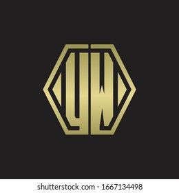 UW Logo monogram with hexagon line rounded design template with gold colors