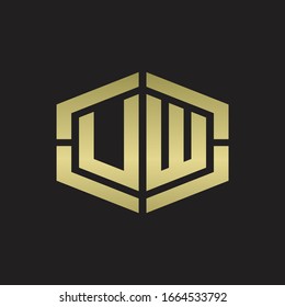 UW Logo monogram with hexagon shape and piece line rounded design tamplate on gold colors