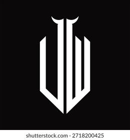 Monograma del logotipo de UW con la forma del cuerno aislada Plantilla de diseño blanco y negro sobre fondo negro