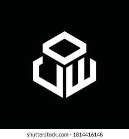 Logo de monograma UW con plantilla de diseño de 3 cubos aislado en fondo negro