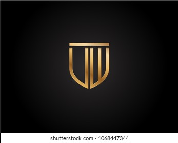 UW shield shape Letter Design in gold color