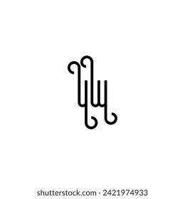 UW concepto sencillo curvo diseño inicial logotipo negro y blanco fondo