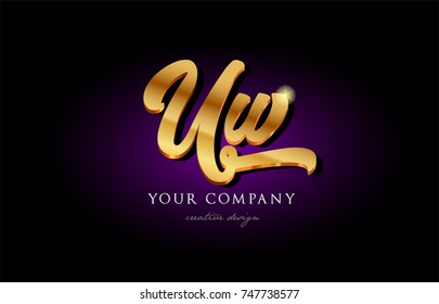 uw  u w alphabet combination letter logo in gold golden 3d metal beautiful typography suitable for banner brochure design