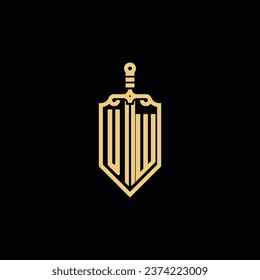 Protector vintage UW y logotipo inicial de la espada en un diseño profesional de alta calidad que se imprimirá en cualquier medio impreso