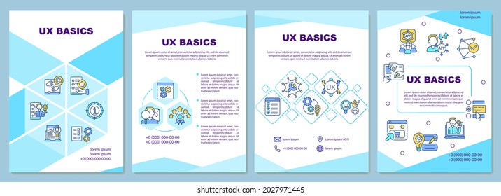UX basics brochure template. Focus on users experience with product. Flyer, booklet, leaflet print, cover design with linear icons. Vector layouts for presentation, annual reports, advertisement pages