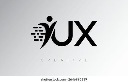 UX Creative Digital Monogram Logo – Futuristic Letter mark Design Featuring Human Shape, Pixel Motion and Minimal Tech Style for Innovative Branding Identity