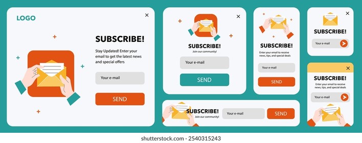 Conjunto de Negócios de Design UX com Janela de Assinatura e Ícone de Envelope, Pacote Moderno em uma ilustração vetorial
