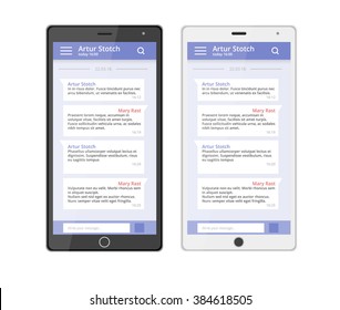 Ux design chat phone chat interface. Massage app with speech bubbles. Short message service bubbles. Smartphone chatting sms template bubbles. Chatting app. Chat interface.