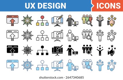 Conceito de design UX para o conjunto de ícones de design de experiência do usuário com coleção de vários estilos.
