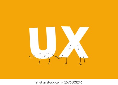 UX design a funny humanized acronym with faces. AI white letters on yellow background