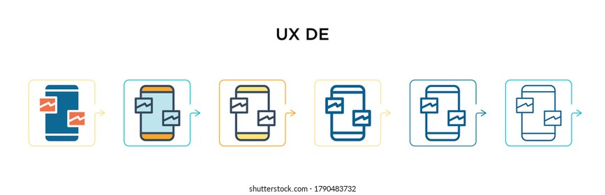 Ux design vector icon in 6 different modern styles. Black, two colored ux design icons designed in filled, outline, line and stroke style. Vector illustration can be used for web, mobile, ui