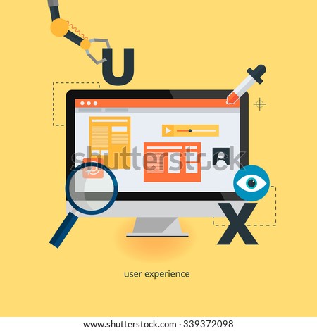 UX design web infographic concept vector. User interface experience, usability, mockup, wireframe development .Optimizing user experience in e-commerce.